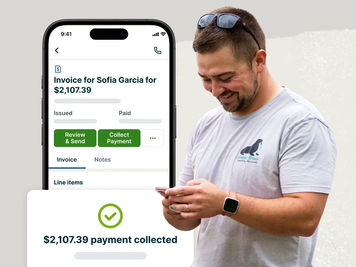 An image displaying an invoice on a cell phone in the Jobber app
